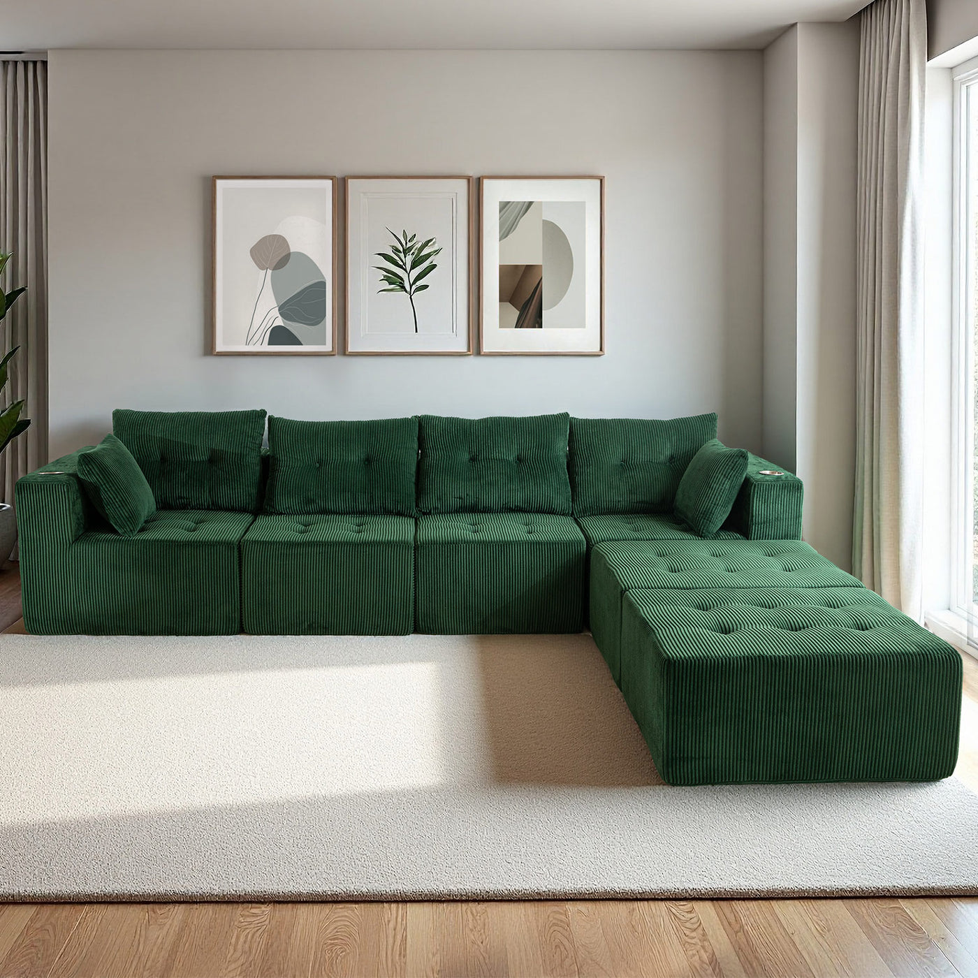U Shaped Modular Sofa #color_green