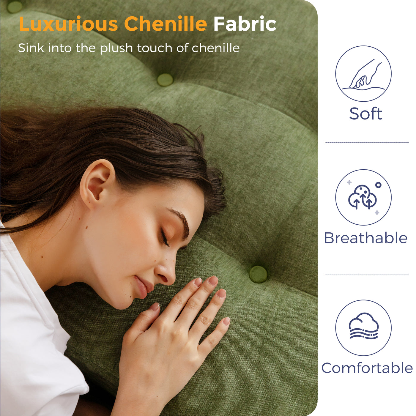 MAXYOYO Tri-Fold Mattress, 6 Inch Tufted Folding Mattress with Chenille Fabric, Portable Queen Size Floor Guest Mat for Adults, Foldable Topper for Camping