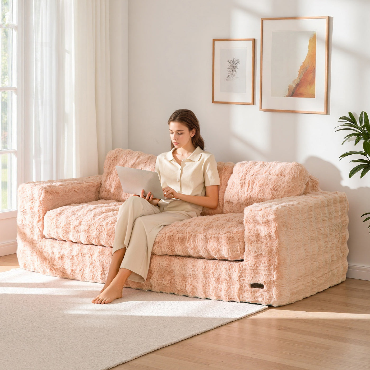 MAXYOYO 3-Seater Bubbled Bean Bag Chair – Tufted Boneless Couch for Living Room, No Assembly