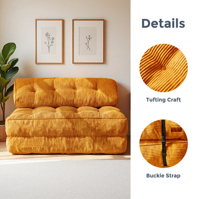 MAXYOYO Corduroy Folding Sofa Bed, Convertible Sleeper Chair with Pillow Foldable Mattress with Back Support(Double), Orange