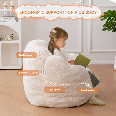 MAXYOYO Kids Bean Bag Chair, Floral Shaped Bean Bag Sofa, Plush Faux Fur Toddler Couch with Petal Backrest for Boys Girls, Stuffed Cozy Sofa for Nursery, Bedroom, Beige