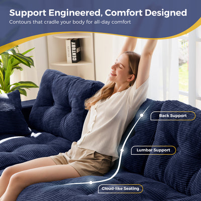 MAXYOYO L Shaped Sectional Sofa with Ottoman, Cloud Boneless Couch with Layered Cushion, Upholstered Modular Sofa with Tufting, Flexible Module Combination for Living Room, No Assembly Required, Navy