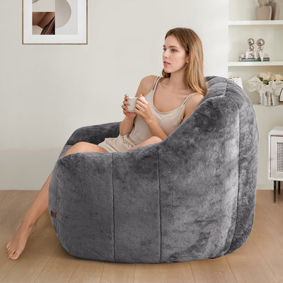MAXYOYO Bean Bag Chair - Faux Fur Bean Bag Chair with High Backrest, Grey