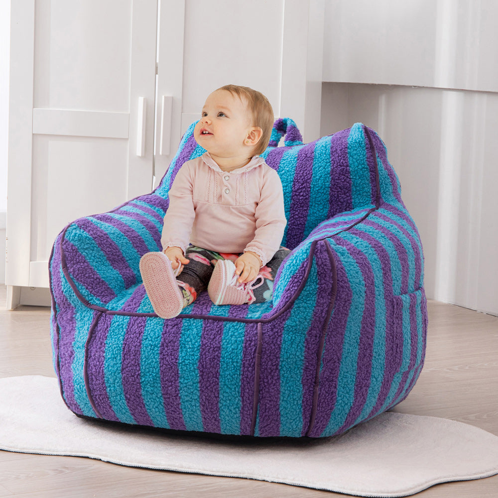 MAXYOYO Kids Bean Bag Chair, Sherpa Bean Bag Couch with Decorative Edges for children's room (Stripe Blue)