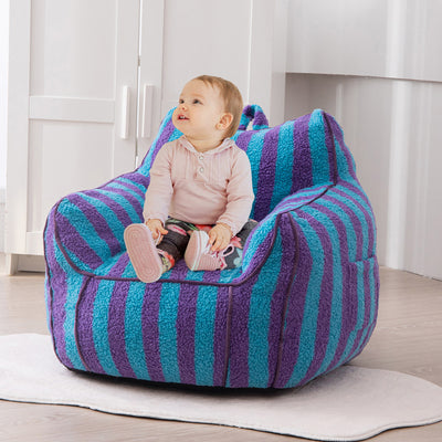 MAXYOYO Kids Bean Bag Chair, Sherpa Bean Bag Couch with Decorative Edges for children's room (Stripe Blue)