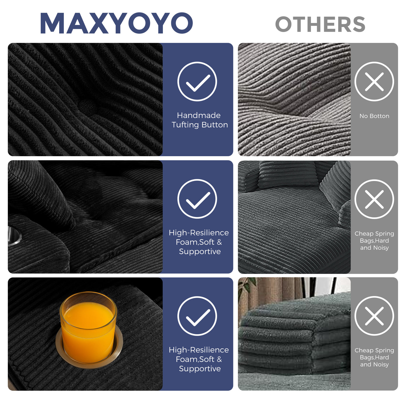MAXYOYO Modular Sectional Chaise Lounge Sofa, Upholstered Lounge Chair with Pillows Indoor, Tufted Boneless Sofa Couch with Ottoman, Deep Seat Sleeper Chair for Living Room, No Assembly