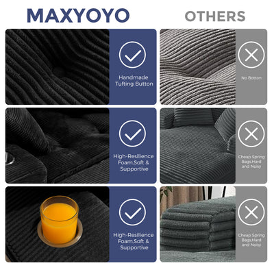 MAXYOYO Modular Sectional Chaise Lounge Sofa, Upholstered Lounge Chair with Pillows Indoor, Tufted Boneless Sofa Couch with Ottoman, Deep Seat Sleeper Chair for Living Room, No Assembly