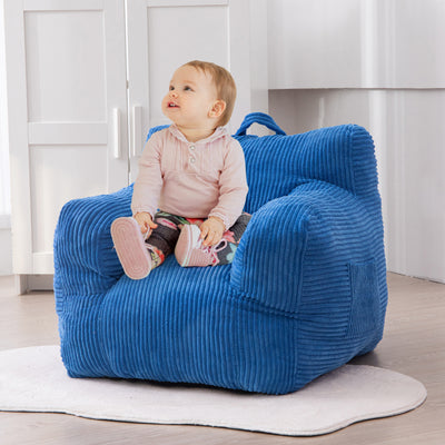 MAXYOYO Kids Bean Bag Chair, Corduroy Bean Bag Couch with Armrests for Children's Room (Blue)