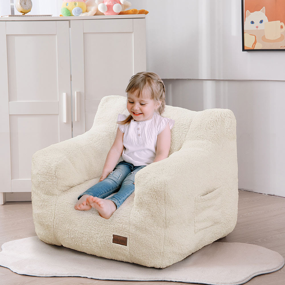 MAXYOYO Kids Sherpa Bean Bag Chair, Teddy Lazy Sofa for Girls and Boys,  Beige