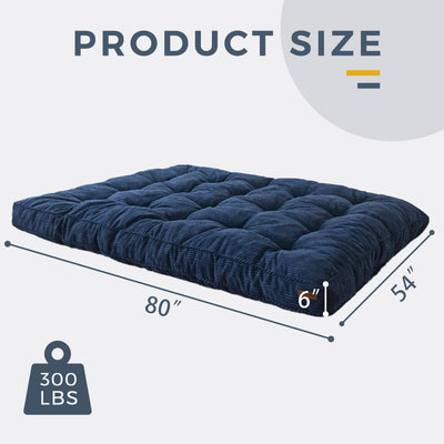 MAXYOYO 6" Tufted Futon Sofa Couch Bed, Thick Corduroy Fabric Floor Futon Mattress for Adults (Mattress Only), Navy