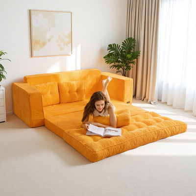 MAXYOYO 3-Seater Convertible Sofa Bed – Corded 2-in-1 Pull-Out Floor Couch with Pillows for Living Room, No Assembly