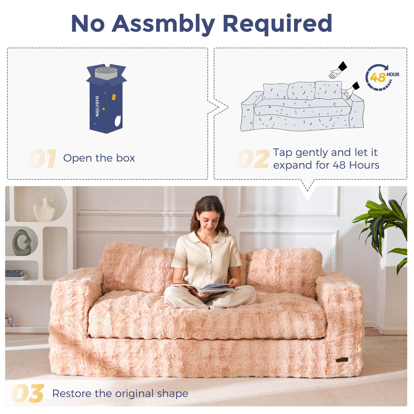MAXYOYO 3 Seater Sofa for Living Room, Tufted Boneless Couch Bubbled Sofa Couch, Comfy Bean Bag Chair for Bedroom Apartment, No Assembly Needed