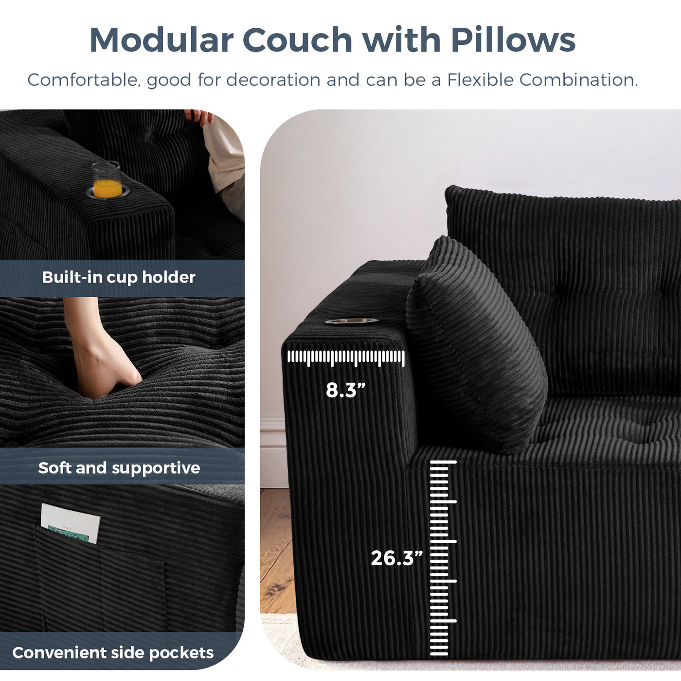 Modular Sectional Sofa Couch #color_black