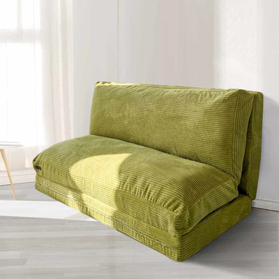 MAXYOYO Bean Bag Folding Sofa Bed with Corduroy Washable Cover, Extra Thick and Long Floor Sofa for Adults, Green