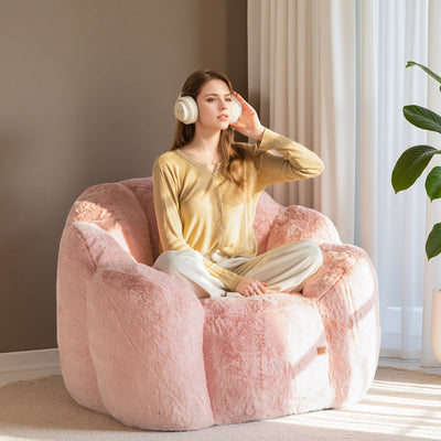 MAXYOYO Bean Bag Chair, Floral Shape Ultra Soft Faux Fur Petal Back Sofa for Adults, Single Size (Pink)