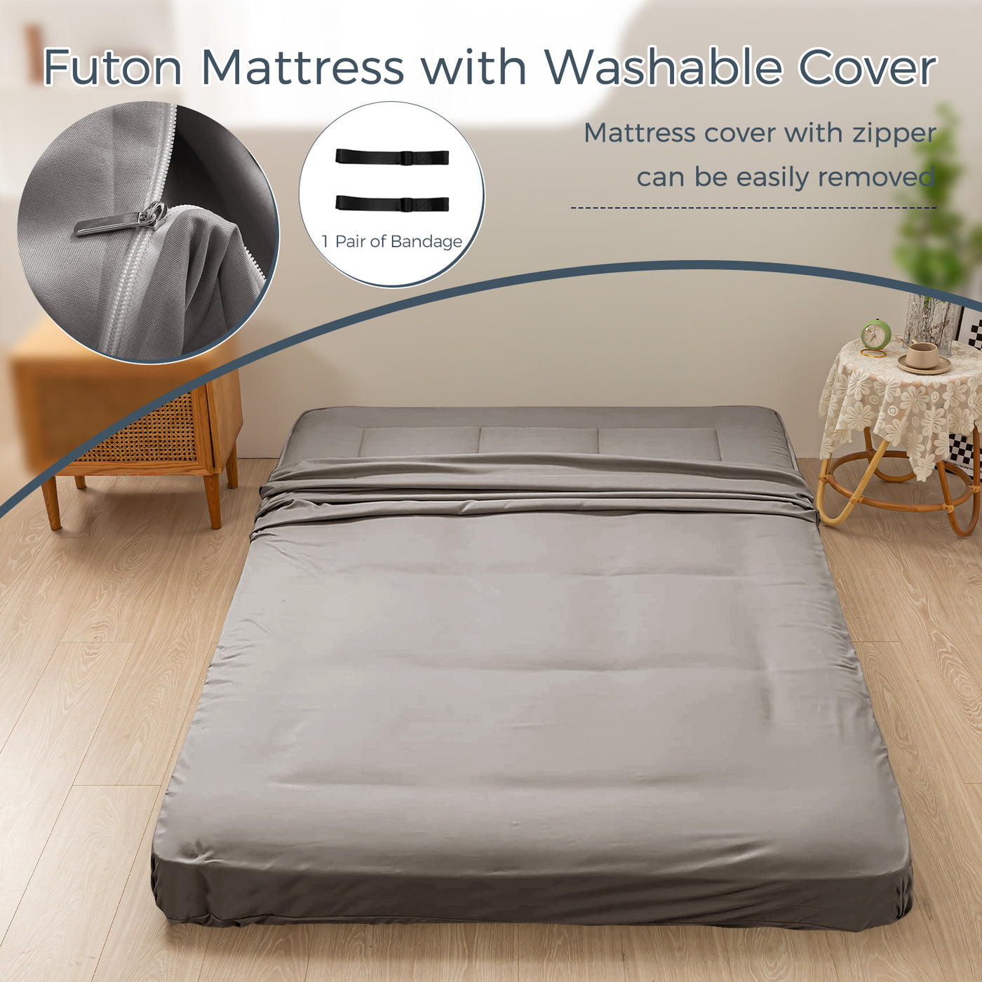 MAXYOYO 6" Extra Thick Floor Futon Mattress, Square Quilting, Dark Grey