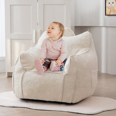 MAXYOYO Kids Bean Bag Chair, Sherpa Bean Bag Couch with Decorative Edges for children's room (White)