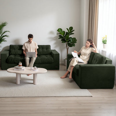 MAXYOYO 3 Seater Couch for Living Room - Boneless Couch, Sofa in A Box, No Assembly Required, Green