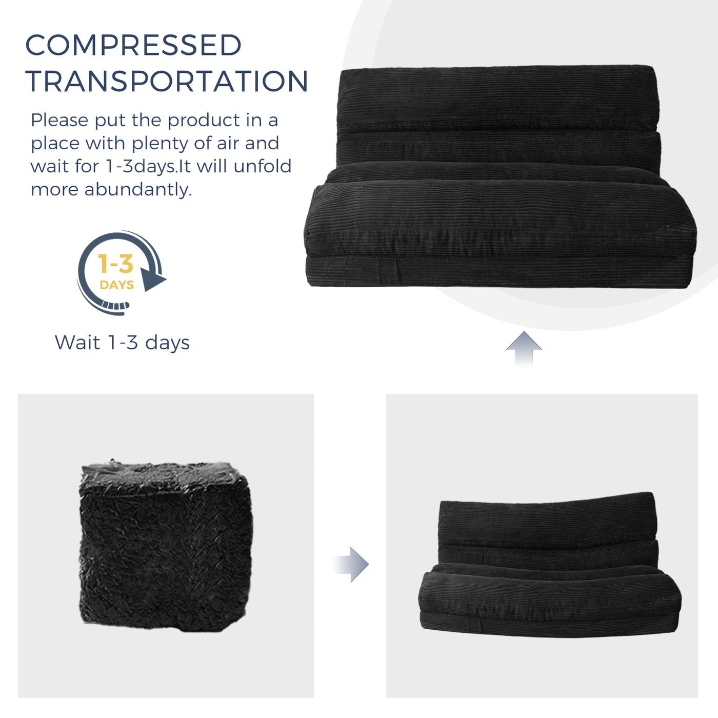 MAXYOYO Bean Bag Folding Sofa Bed, Corduroy Extra-Wide Foldable Floor Mattress, Black