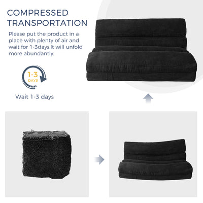 MAXYOYO Bean Bag Folding Sofa Bed, Corduroy Extra-Wide Foldable Floor Mattress, Black
