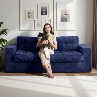 MAXYOYO 3 Seater Couch for Living Room - Boneless Couch, Sofa in A Box, No Assembly Required, Navy