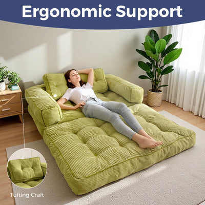 MAXYOYO Folding Sofa Bed with Armrest – 2-Seat Foldable Couch, Green