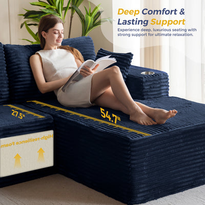 MAXYOYO 104" Modular Sectional Couch with L-Shape Chaise, Modern Boneless Couch for Living Room, Sofa in A Box, Oversized Sofa Sleeper with Deep Seat, No Assembly Required, Navy