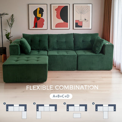 L Shaped Modular Sofa #color_green