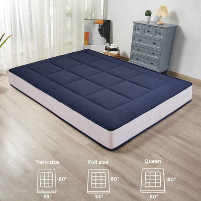 MAXYOYO 8" Futon Mattress, Super Thick Square Quilting Japanese Futon Bed, Navy