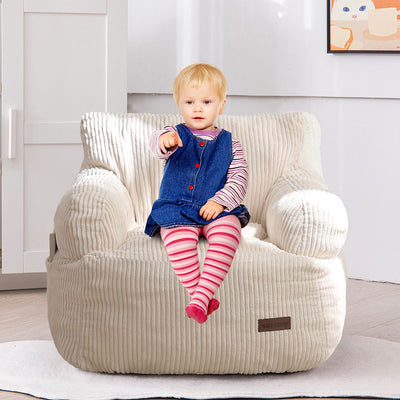 MAXYOYO Kids Bean Bag Chair, Stuffed Toddler Bean Bag Sofa with Filler Bean Bag Chair for Boys and Girls, Beige