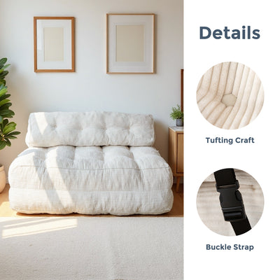 MAXYOYO Corduroy Folding Sofa Bed, Convertible Sleeper Chair with Pillow Foldable Mattress with Back Support(Double), Beige