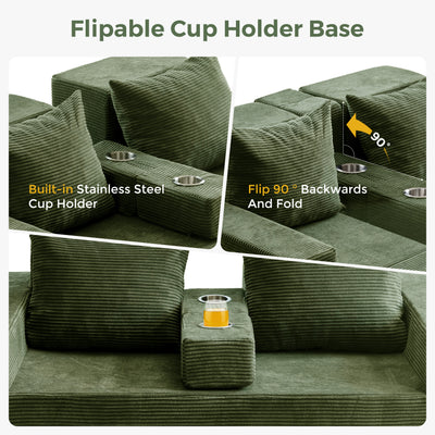 MAXYOYO Loveseat Sofa Bed, 4 in 1 Foldable Floor Sofa Couch in A Box with 2 Cup Holders, Convertible Boneless Couch Folding Recliner Sleeper Chair for Living Room, No Assembly Required