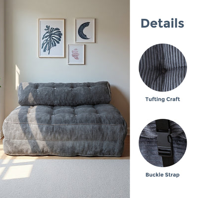 MAXYOYO Corduroy Folding Sofa Bed, Convertible Sleeper Chair with Pillow Foldable Mattress with Back Support(Double), Dark Grey