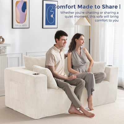 MAXYOYO Modular Sectional Sofa Couch, Loveseat Boneless Cloud Couch for Living Room, Sofa in A Box, Upholstered Cozy Chair with Tufted Craft, No Assembly Required, Beige