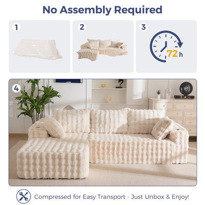 MAXYOYO 104" Modular Sectional Couch with L-Shape Chaise, Modern Boneless Couch for Living Room, Sofa in A Box, Oversized Sofa Sleeper with Deep Seat, No Assembly Required, Beige