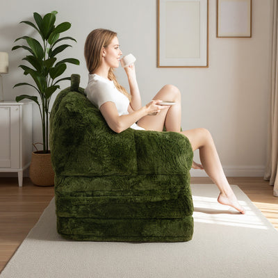 MAXYOYO Convertible Floor Sofa – Foldable Bean Bag Chair with Handle, Green