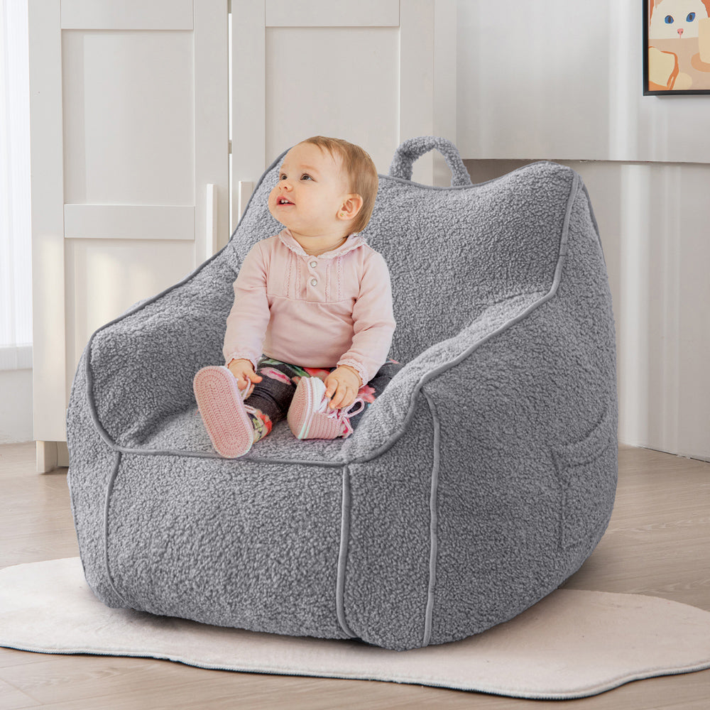 MAXYOYO Kids Bean Bag Chair, Sherpa Bean Bag Couch with Decorative Edges for children's room (Grey)