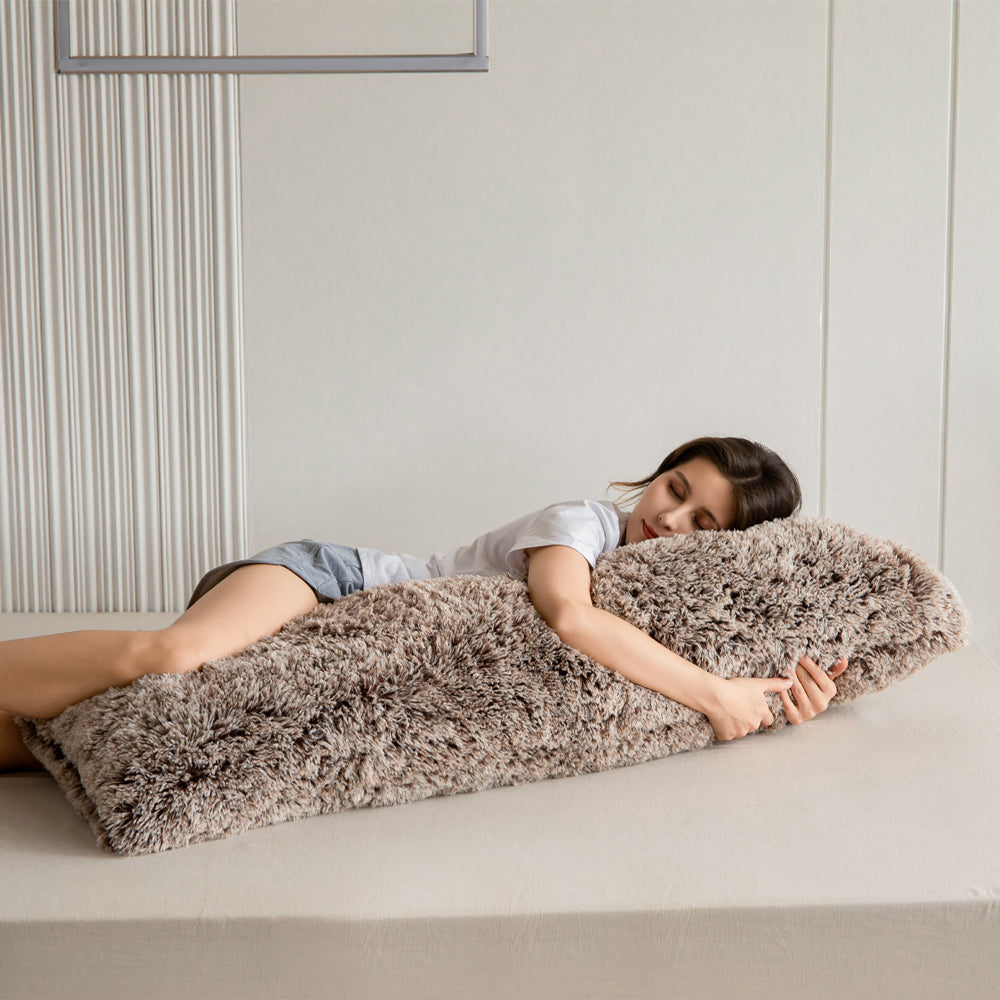 MAXYOYO Body Pillow, Ultra Luxury Faux Fur Body Pillow with Memory Foam & Washable Cover, (20x54 inch, Coffee)