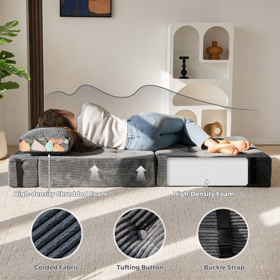 MAXYOYO Folding Sofa Bed, Convertible Sofa Bed with High-Density Support Foam for Living Room Bedroom, Dark Grey