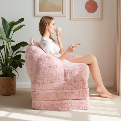 MAXYOYO Single Faux Fur Sofa Bed – Lounge & Sleeper in One, Pink