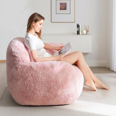 MAXYOYO Pebble-Shaped Bean Bag Chair – Faux Fur Floor Sofa with Backrest & Armrests
