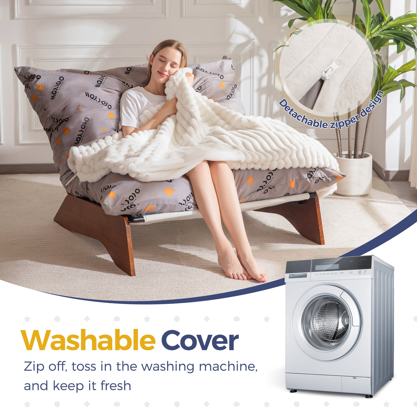 MAXYOYO Adjustable Living Room Chair, 3-Position Bean Bag Chair with Removable Cover, Upholstered Accent Chair with Frame, Soft Reclining Lounge for Bedroom, Apartment, Office