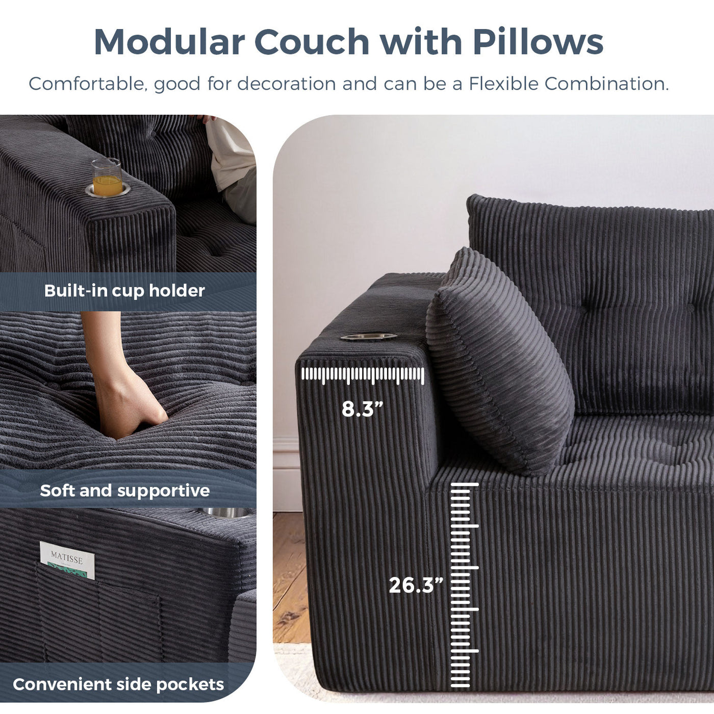 Modular Sectional Sofa Couch #color_grey
