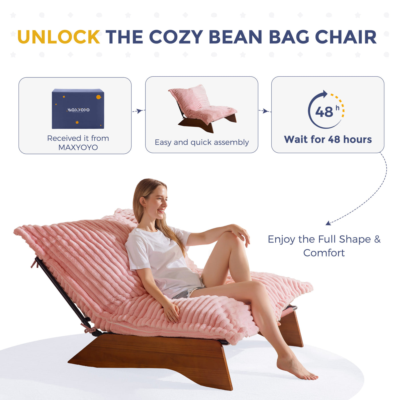 MAXYOYO Adjustable Living Room Chair, 3-Position Bean Bag Chair with Removable Cover, Upholstered Accent Chair with Frame, Soft Reclining Lounge for Bedroom, Apartment, Office