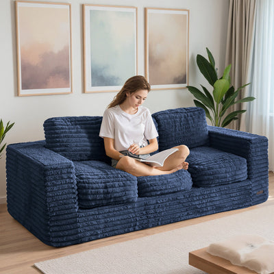 MAXYOYO 3-Seater Faux Fur Sofa – Fluffy Boneless Couch with Pillows in a Box, Faux Fur Lounge, No Assembly