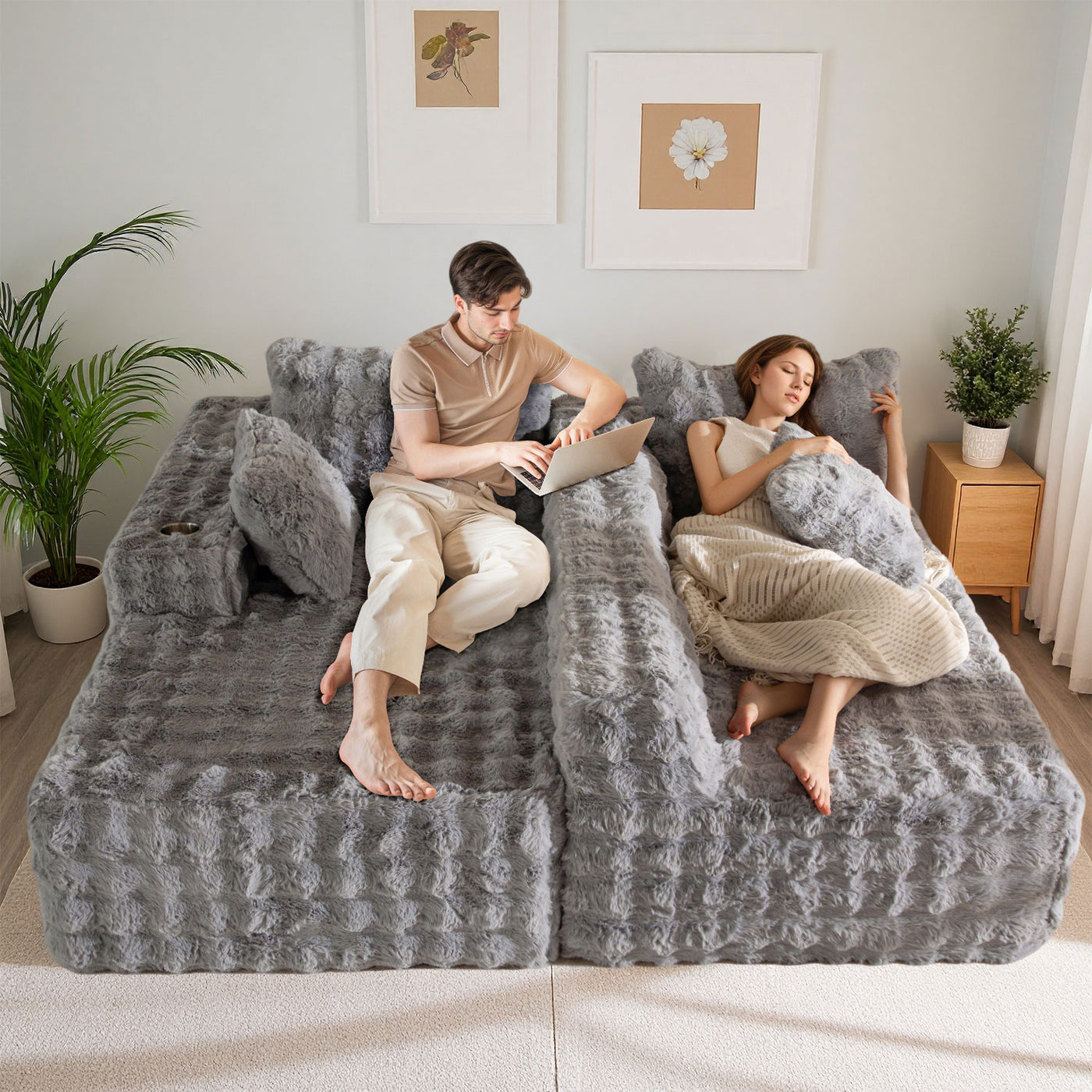 MAXYOYO Bubble 104" Modular Sectional Couch with L-Shape Chaise, Modern Boneless Couch for Living Room, Sofa in A Box