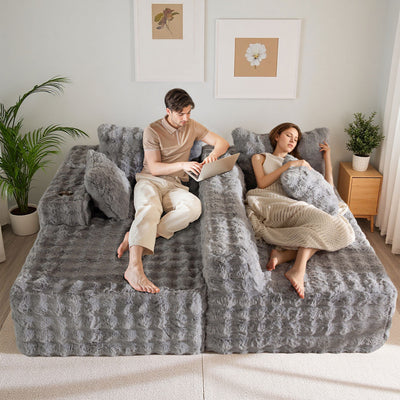 MAXYOYO Bubble 104" Modular Sectional Couch with L-Shape Chaise, Modern Boneless Couch for Living Room, Sofa in A Box