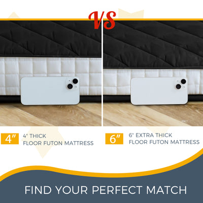 MAXYOYO 6" Extra Thick Floor Futon Mattress, Diamond Quilting, Black