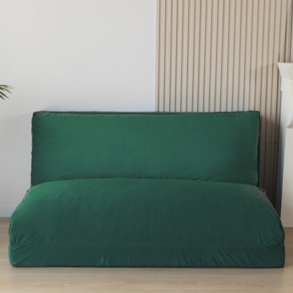 MAXYOYO Bean Bag Folding Sofa Bed, Velvet Floor Sofa with Washable Cover for Adults, Green