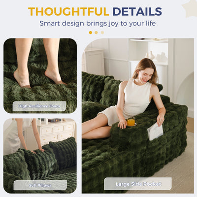 MAXYOYO 104" Modular Sectional Couch with L-Shape Chaise, Modern Boneless Couch for Living Room, Sofa in A Box, Oversized Sofa Sleeper with Deep Seat, No Assembly Required, Green